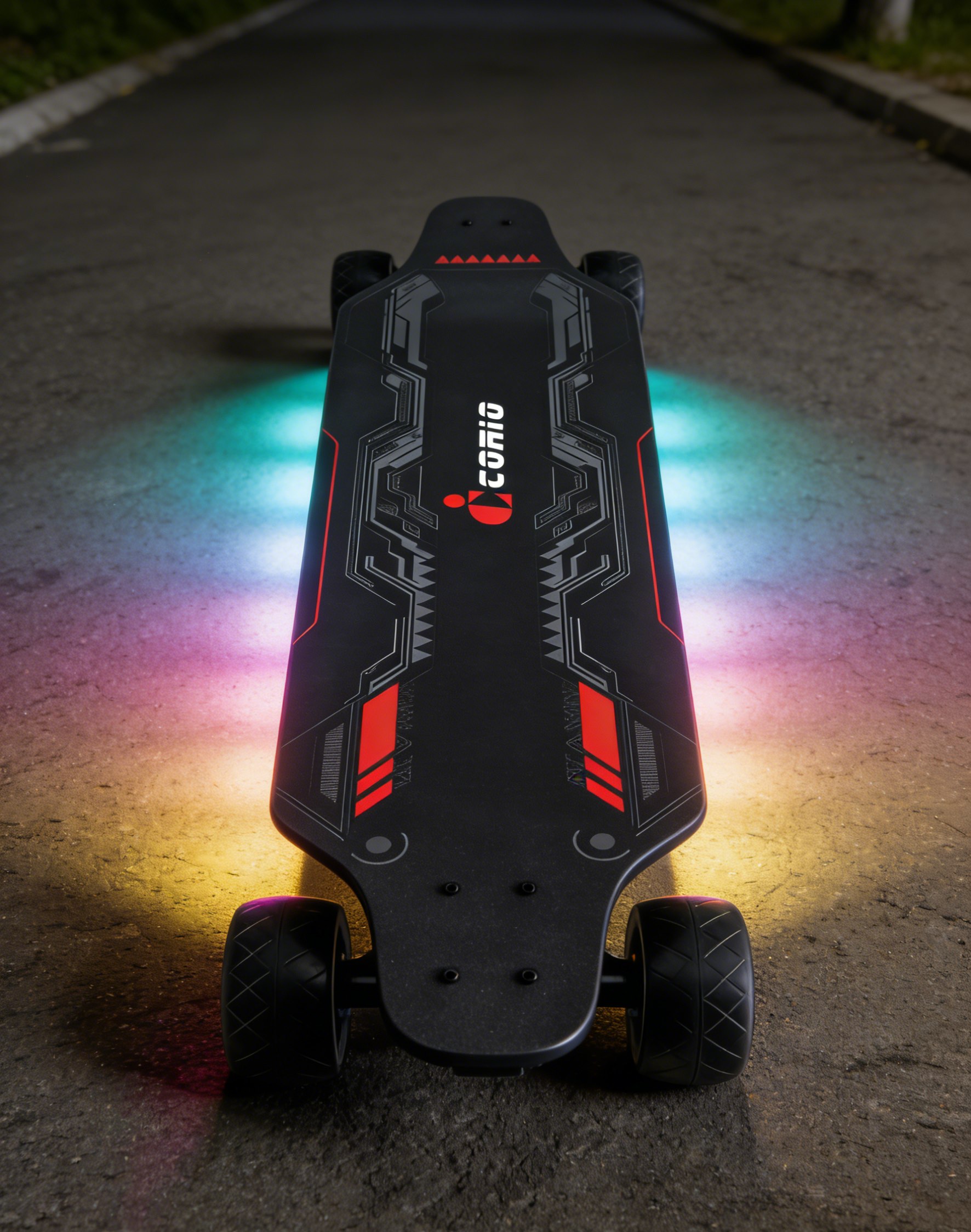 CX07 electric longboard with multicolor ambient lighting