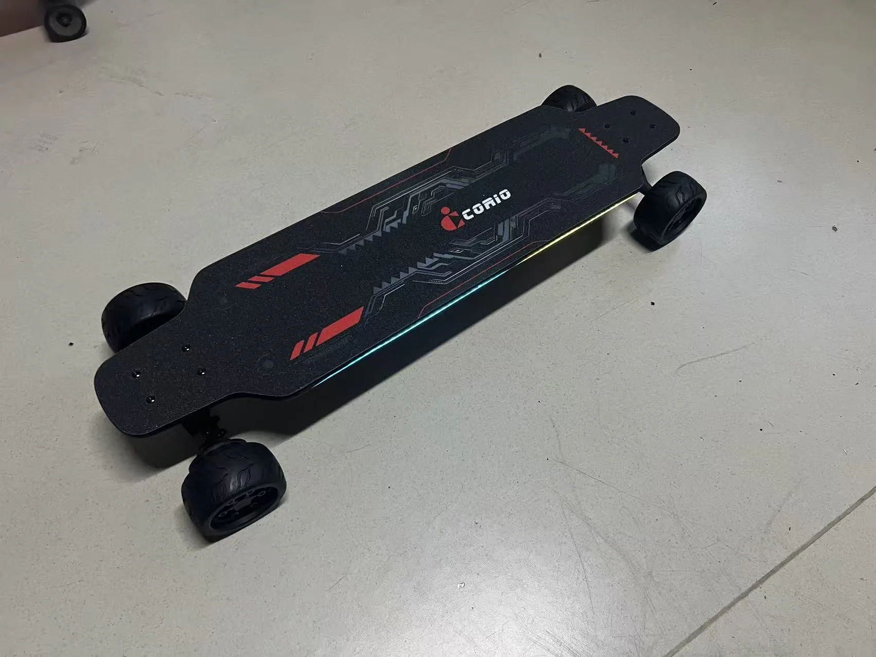 CX07 longboard photographed from a high side angle